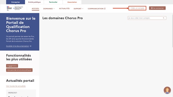 Cliquer sur créer compte