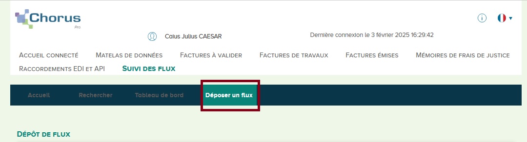 Cliquer sur déposer un flux