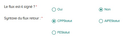 Préciser si le flux est signé et indiquer la syntaxe du flux retour