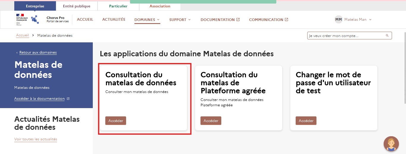 Revenir à l'accueil domaine et cliquer sur Consulter Matelas