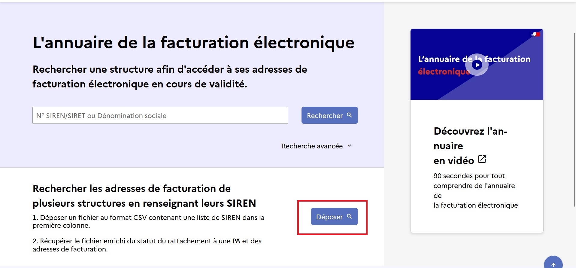 Page d'accueil de l'annuaire