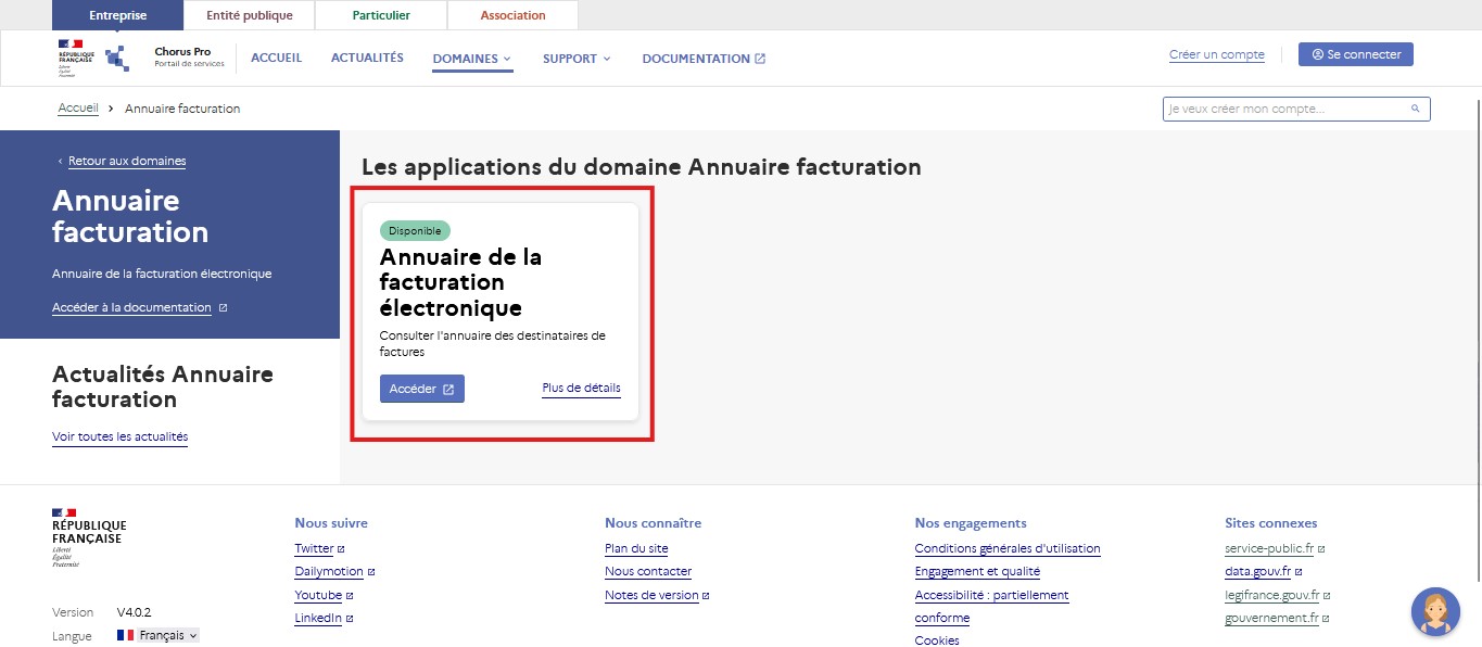 Cliquer sur la tuile Annuaire de facturation pour accéder à l'annuaire