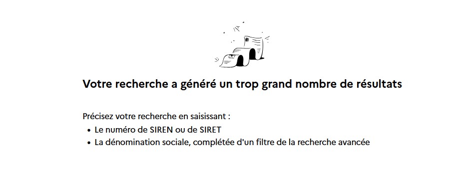 Message indiquant un trop grand nombre de résultats de recherche