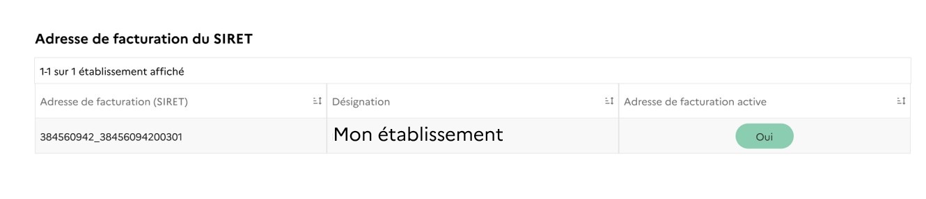 Adresse de facturation de niveau SIRET