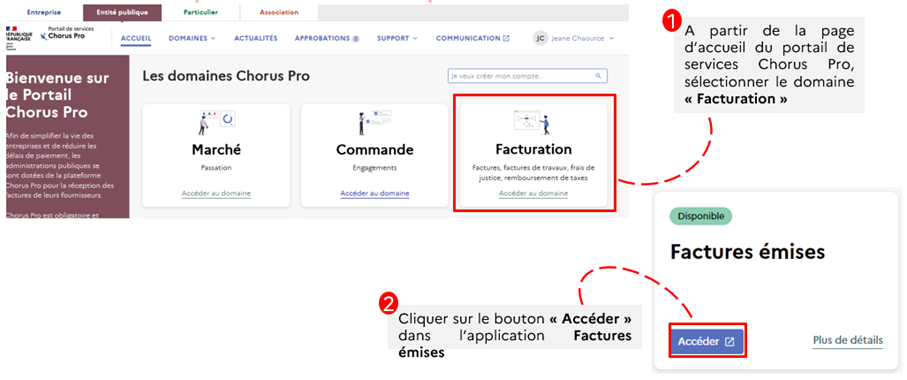 Cette image détaille les étapes de dépôt d'une facture.