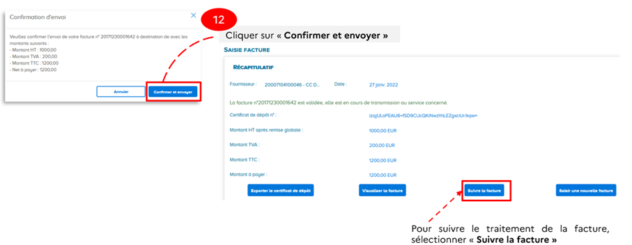 Cette image décrit les étapes de dépôt d'une facture.