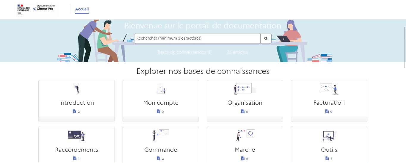 Vue de la page d'accueil du portail de services