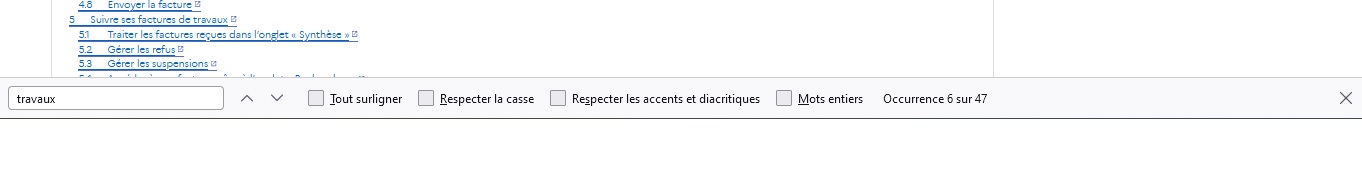 Illustration d'une recherche textuelle sur le navigateur, via l'utilisation des touches Controle F