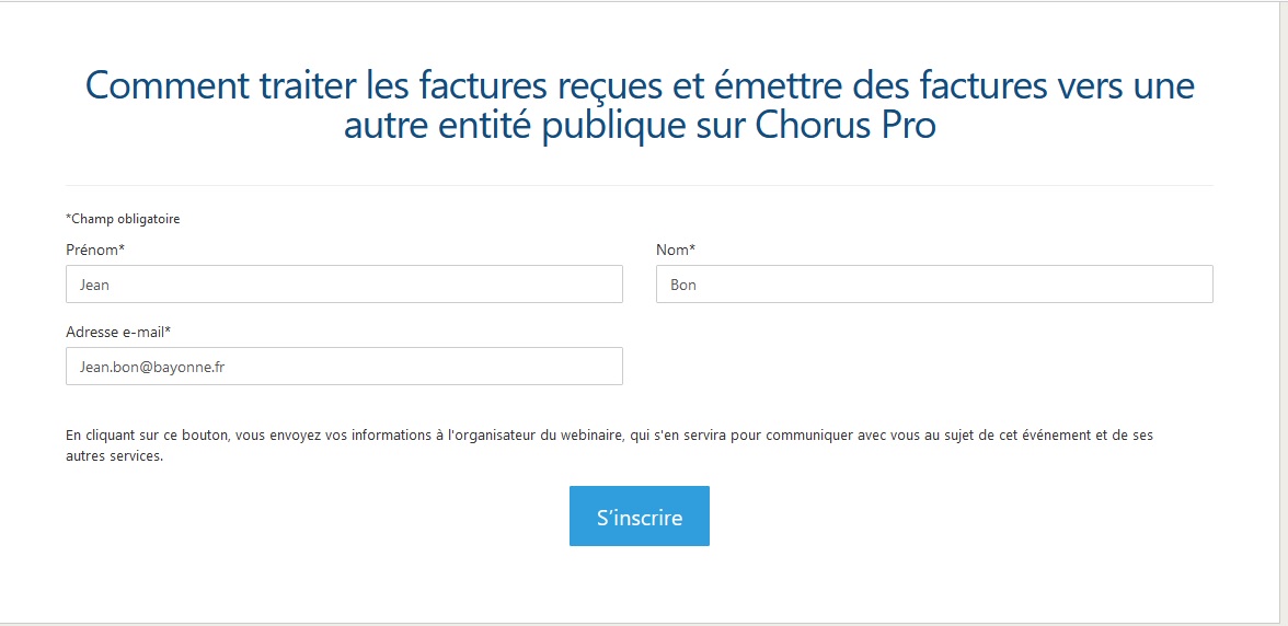 Page d'inscription à une formation