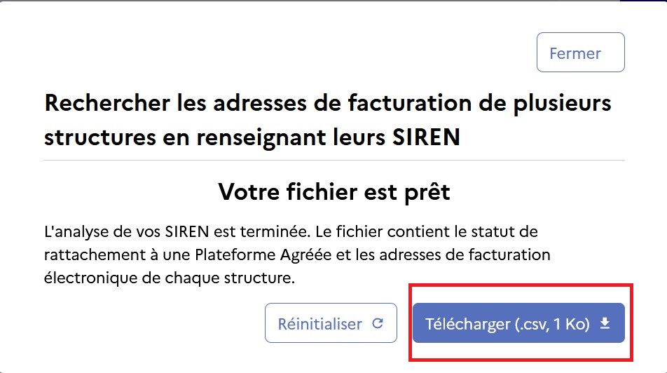 Téléchargement des résultats d'une recherche réussie